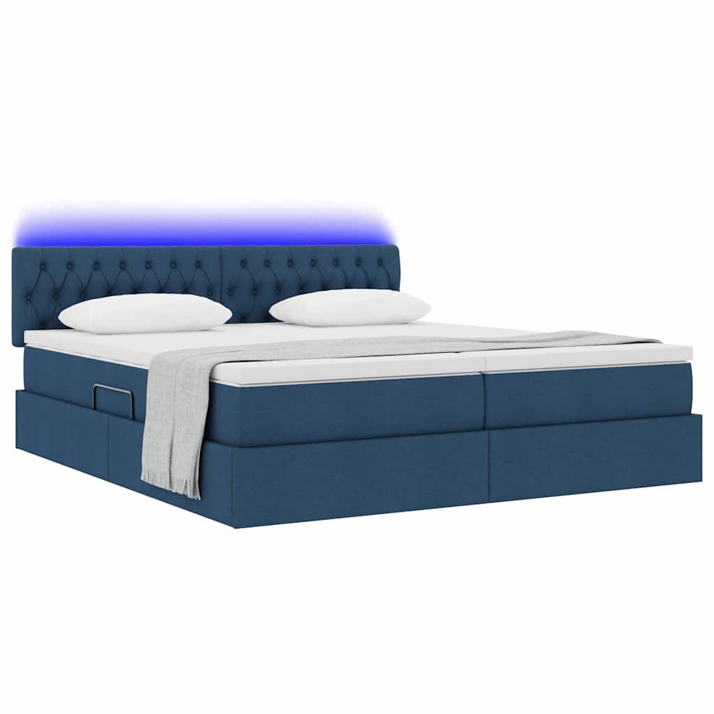 Letto con luci a strisce a LED Blu 200 x 200 cm Tessuto