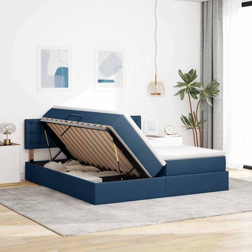Letto con luci a strisce a LED Blu 180 x 200 cm Tessuto