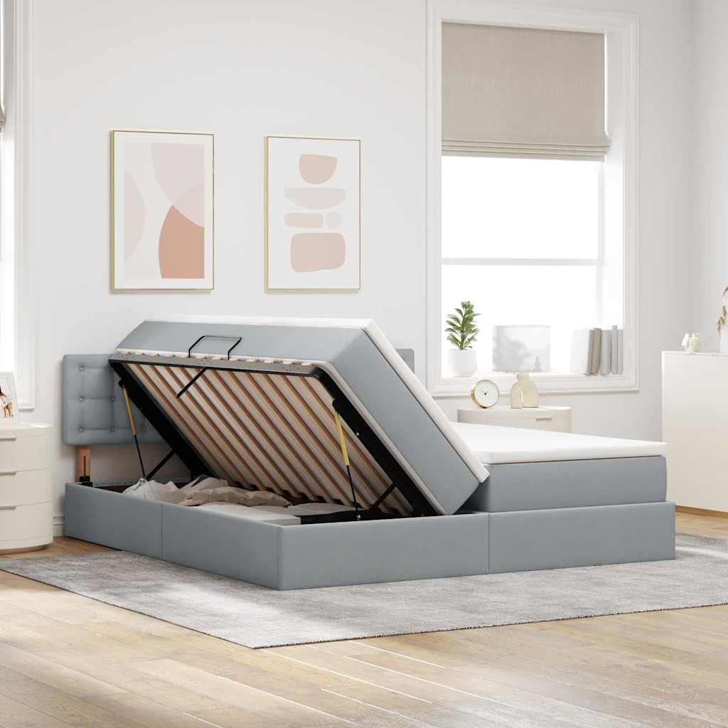 Letto con testiera Grigio chiaro 200 x 200 cm Tessuto