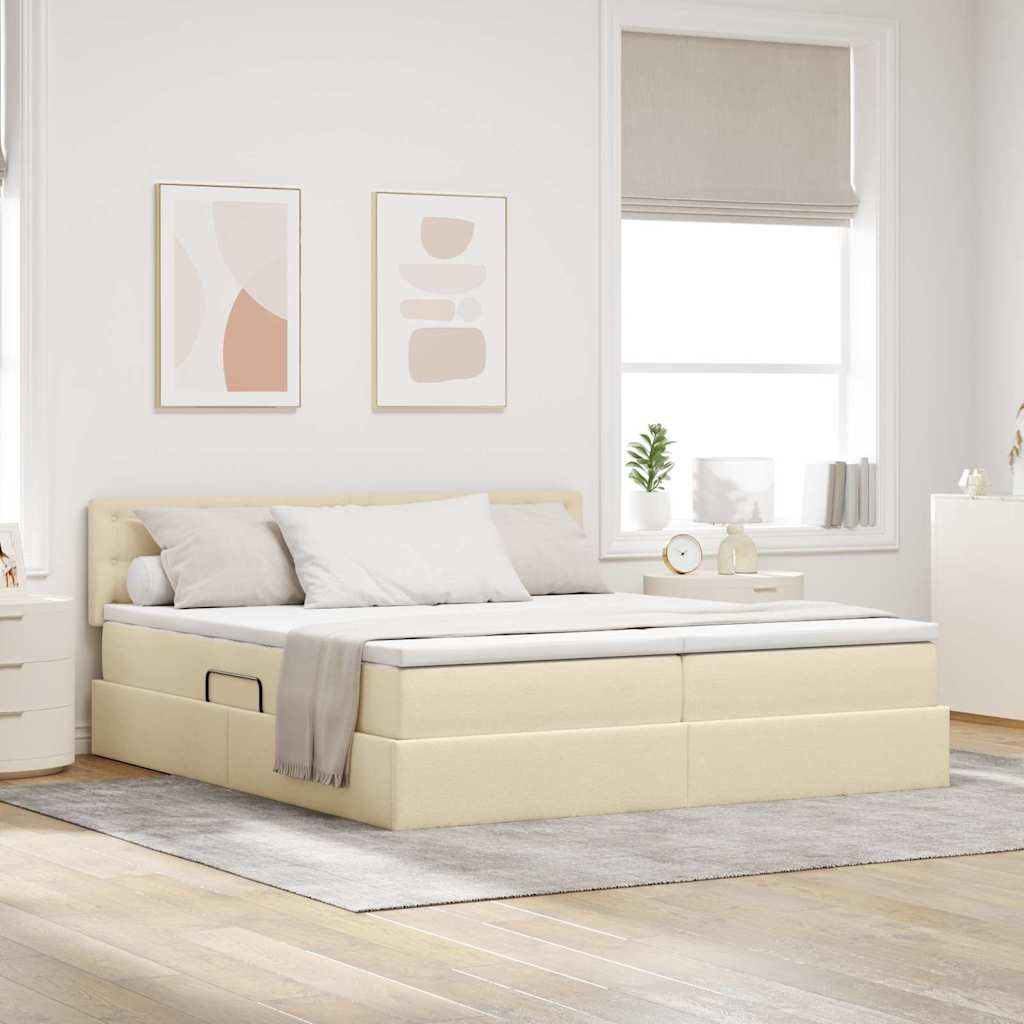 Letto con luci a strisce a LED Crema 200 x 200 cm Tessuto