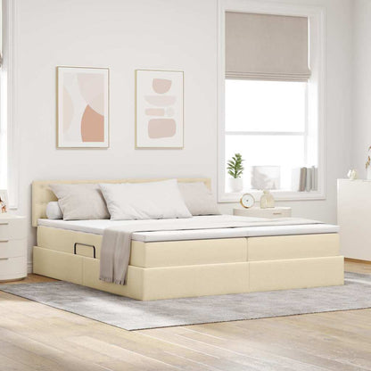 Letto con luci a strisce a LED Crema 200 x 200 cm Tessuto