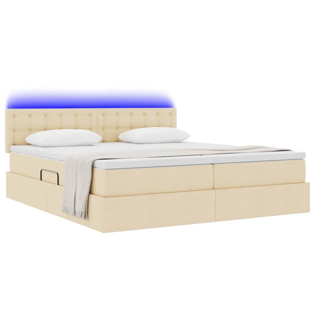 Letto con luci a strisce a LED Crema 200 x 200 cm Tessuto