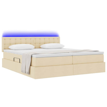 Letto con luci a strisce a LED Crema 200 x 200 cm Tessuto