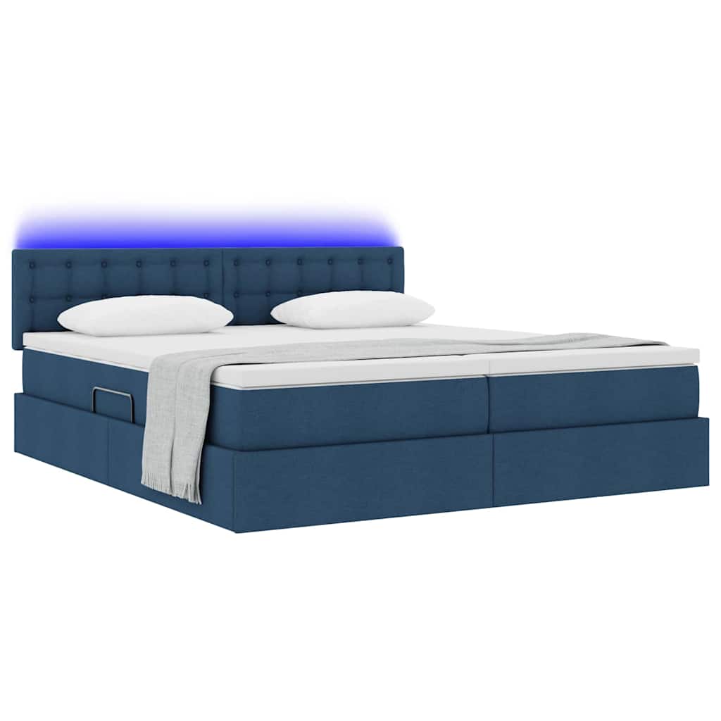 Letto con luci a strisce a LED Blu 200 x 200 cm Tessuto