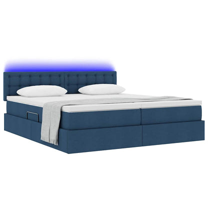 Letto con luci a strisce a LED Blu 200 x 200 cm Tessuto