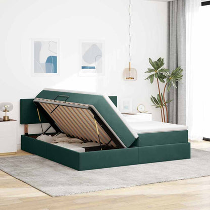 Letto con luci a strisce a LED Verde Scuro 180 x 200 cm Velluto