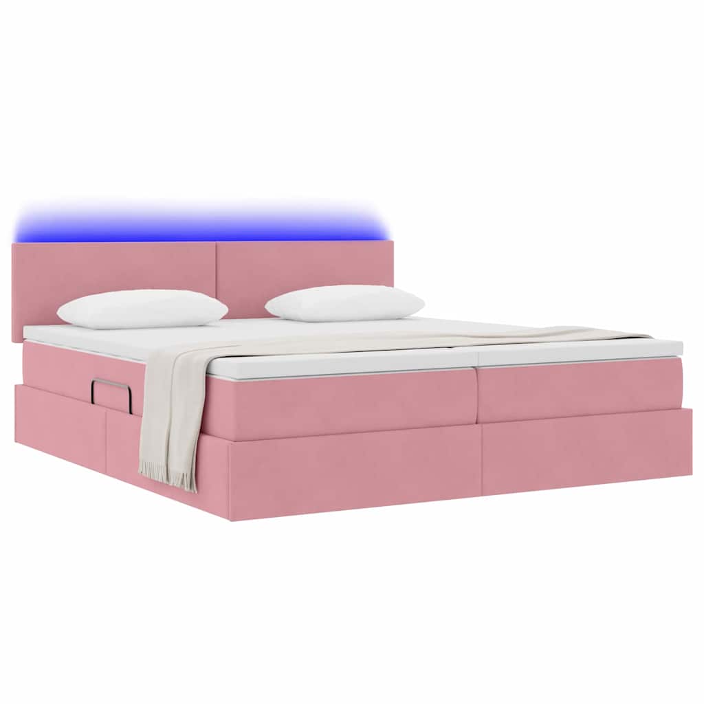 Letto con luci a strisce a LED Rosa 180 x 200 cm Velluto