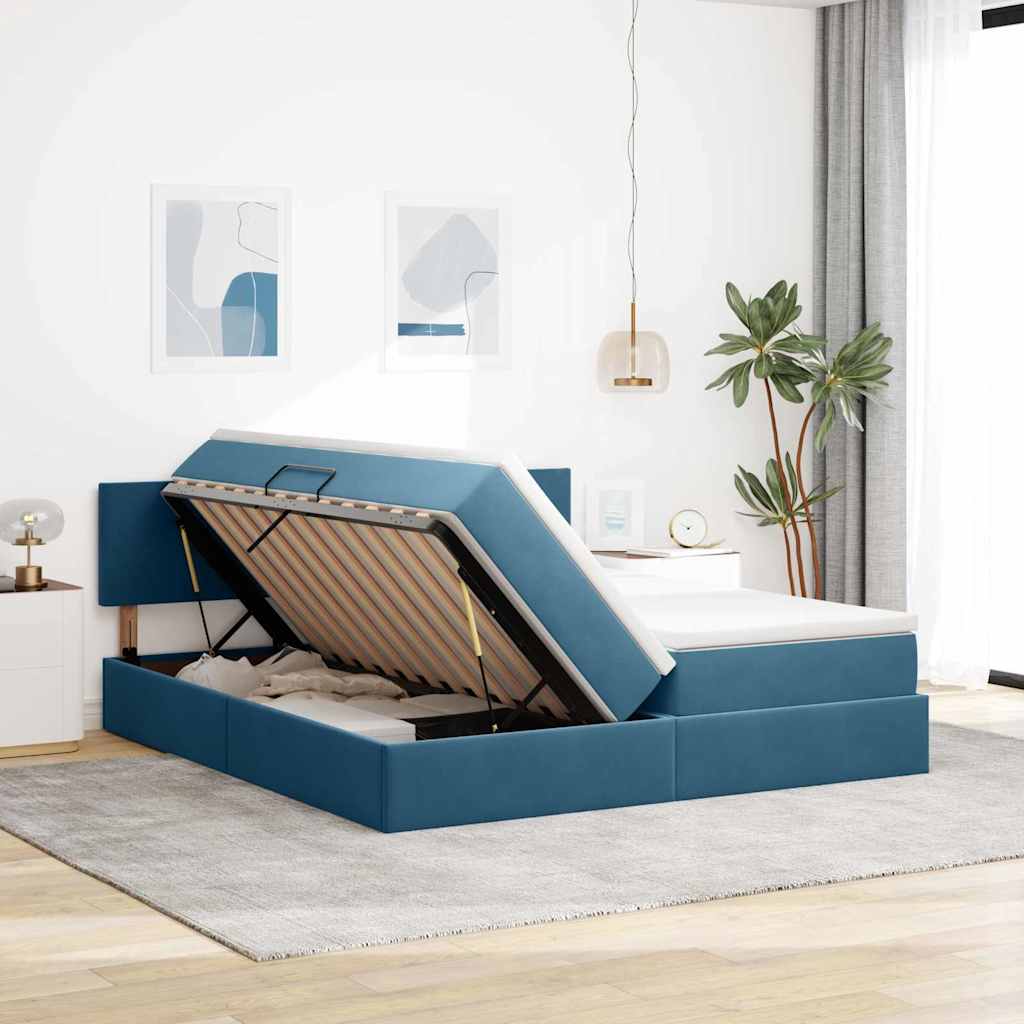 Letto con luci a strisce a LED Blu Scuro 200 x 200 cm Velluto