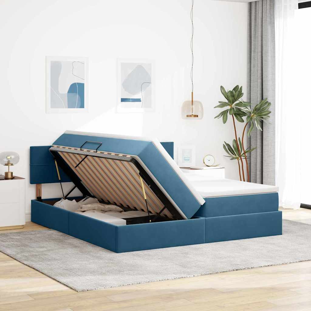 Letto con luci a strisce a LED Blu Scuro 200 x 200 cm Velluto