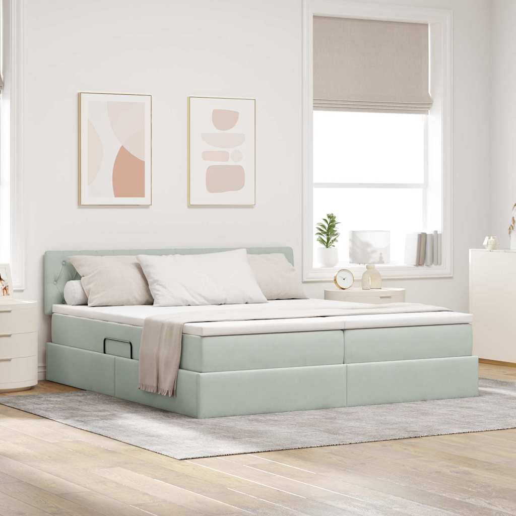 Letto con testiera Grigio chiaro 200 x 200 cm Velluto