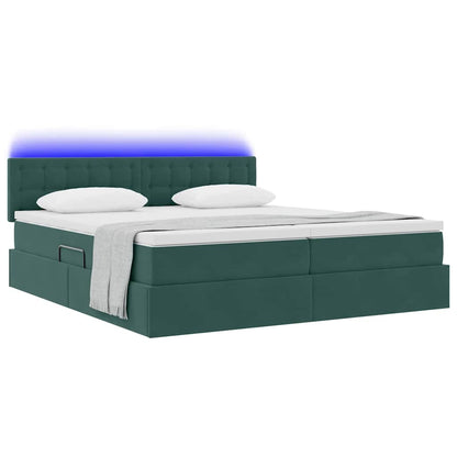 Letto con luci a strisce a LED Verde Scuro 180 x 200 cm Velluto