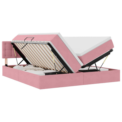Letto con luci a strisce a LED Rosa 180 x 200 cm Velluto