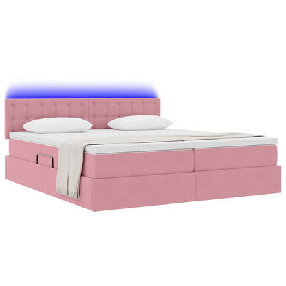 Letto con luci a strisce a LED Rosa 180 x 200 cm Velluto