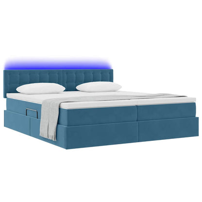 Letto con luci a strisce a LED Blu Scuro 200 x 200 cm Velluto
