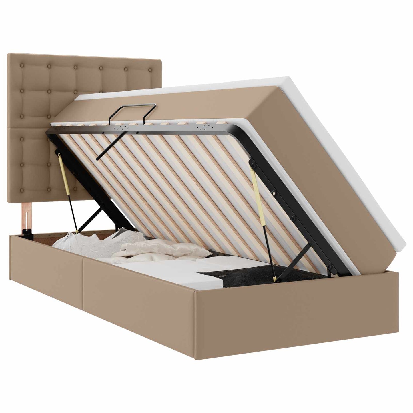 Letto con Contenitore Cappuccino 90 x 200 cm Pelle Sintetica