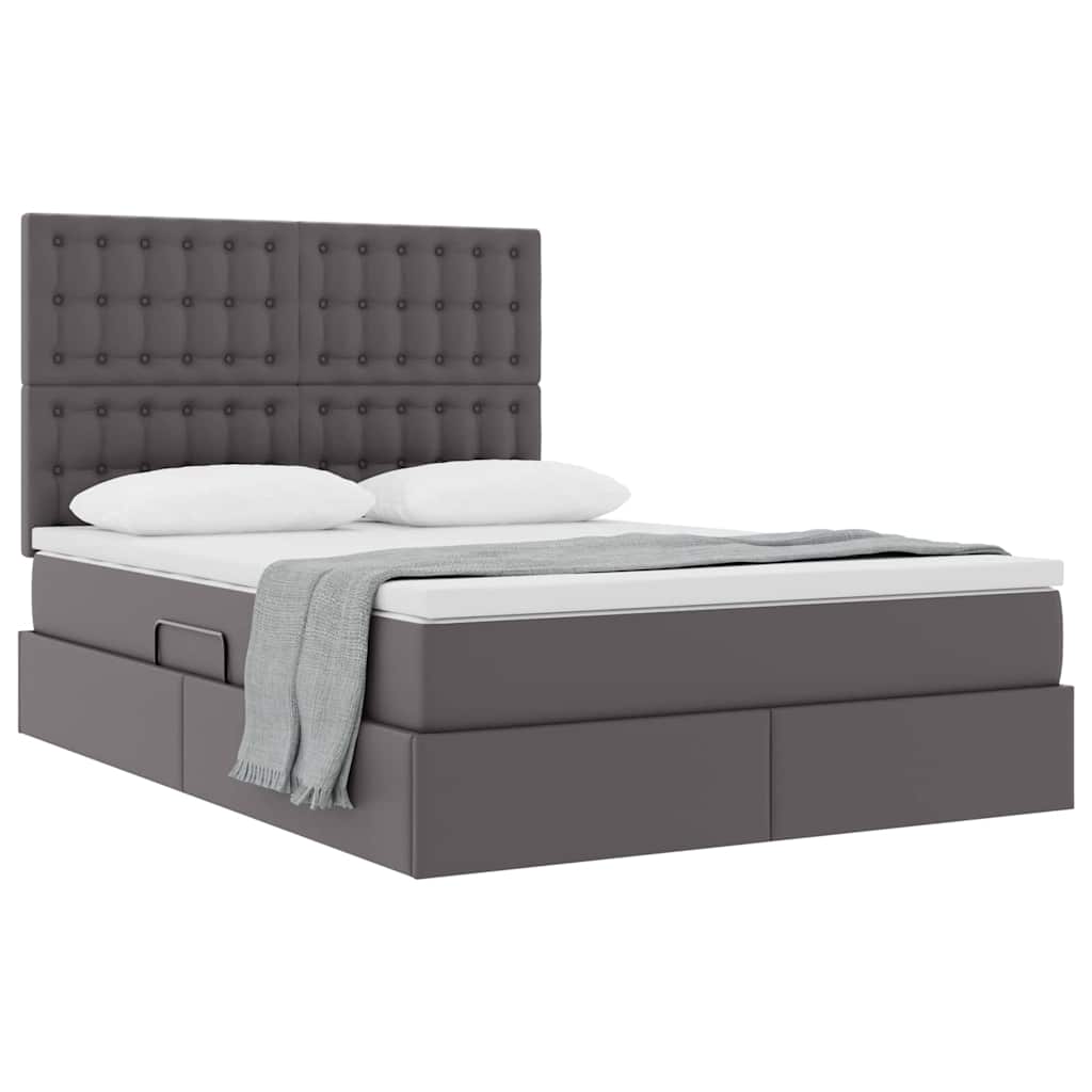Letto con Contenitore Grigio 140 x 190 cm Pelle Sintetica