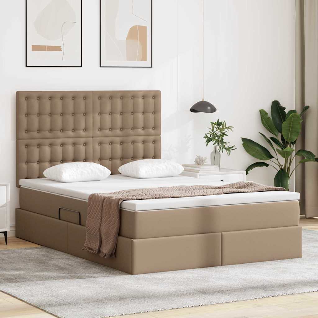 Letto con Contenitore Cappuccino 140 x 200 cm Pelle Sintetica