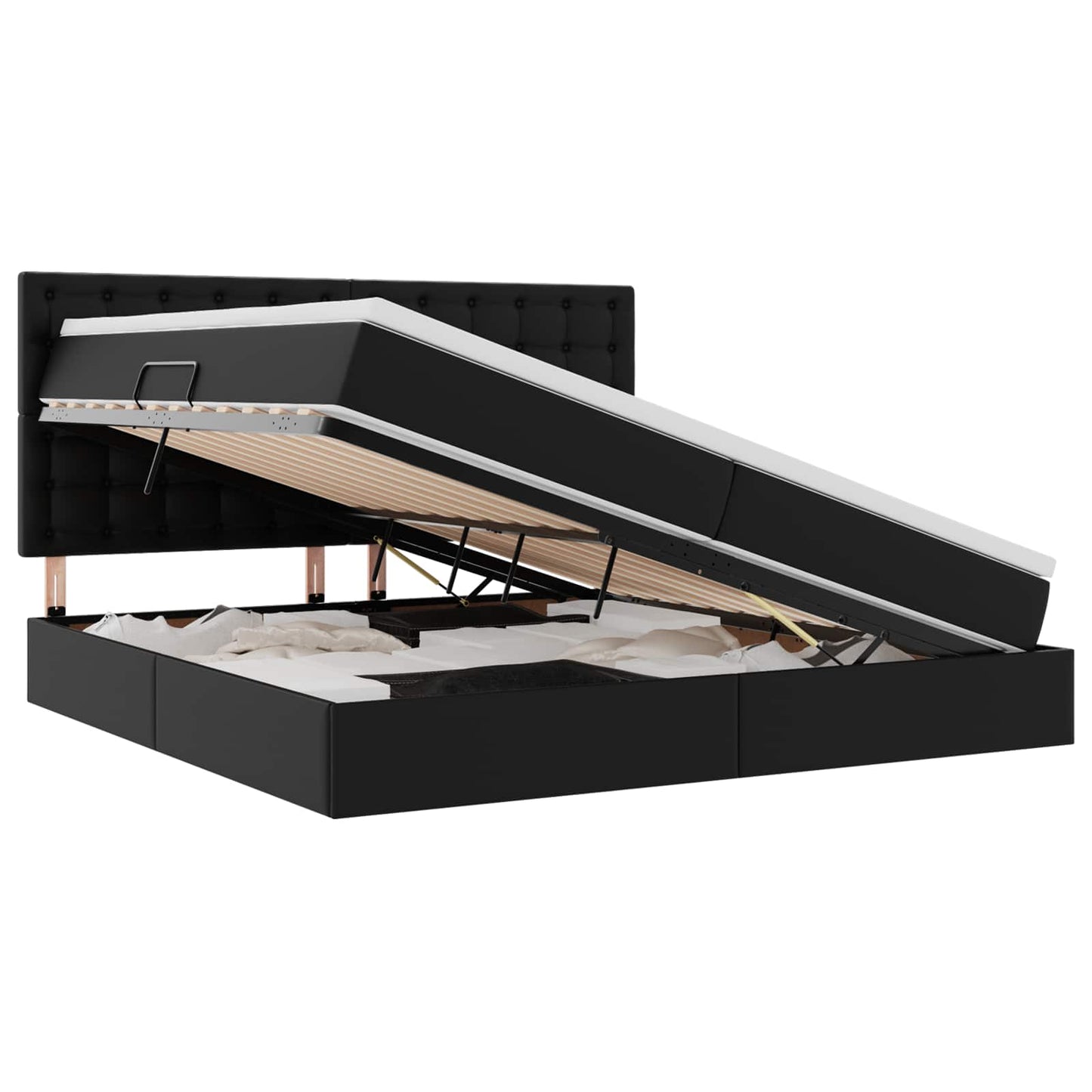 Letto con Contenitore Nero 200 x 200 cm Pelle Sintetica