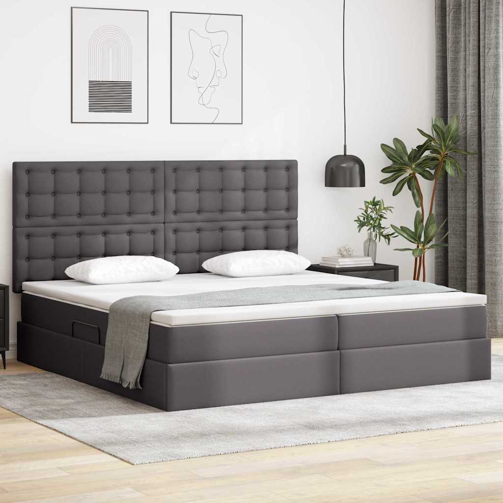Letto con Contenitore Grigio 200 x 200 cm Pelle Sintetica