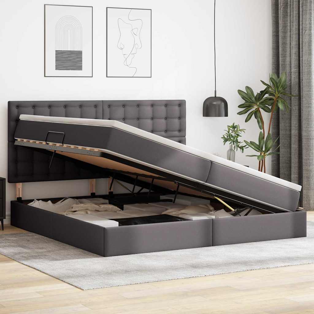 Letto con Contenitore Grigio 200 x 200 cm Pelle Sintetica