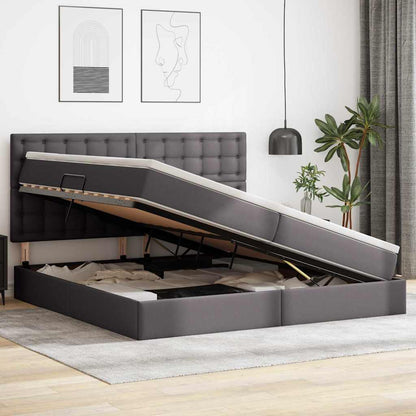 Letto con Contenitore Grigio 200 x 200 cm Pelle Sintetica