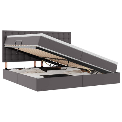 Letto con Contenitore Grigio 200 x 200 cm Pelle Sintetica