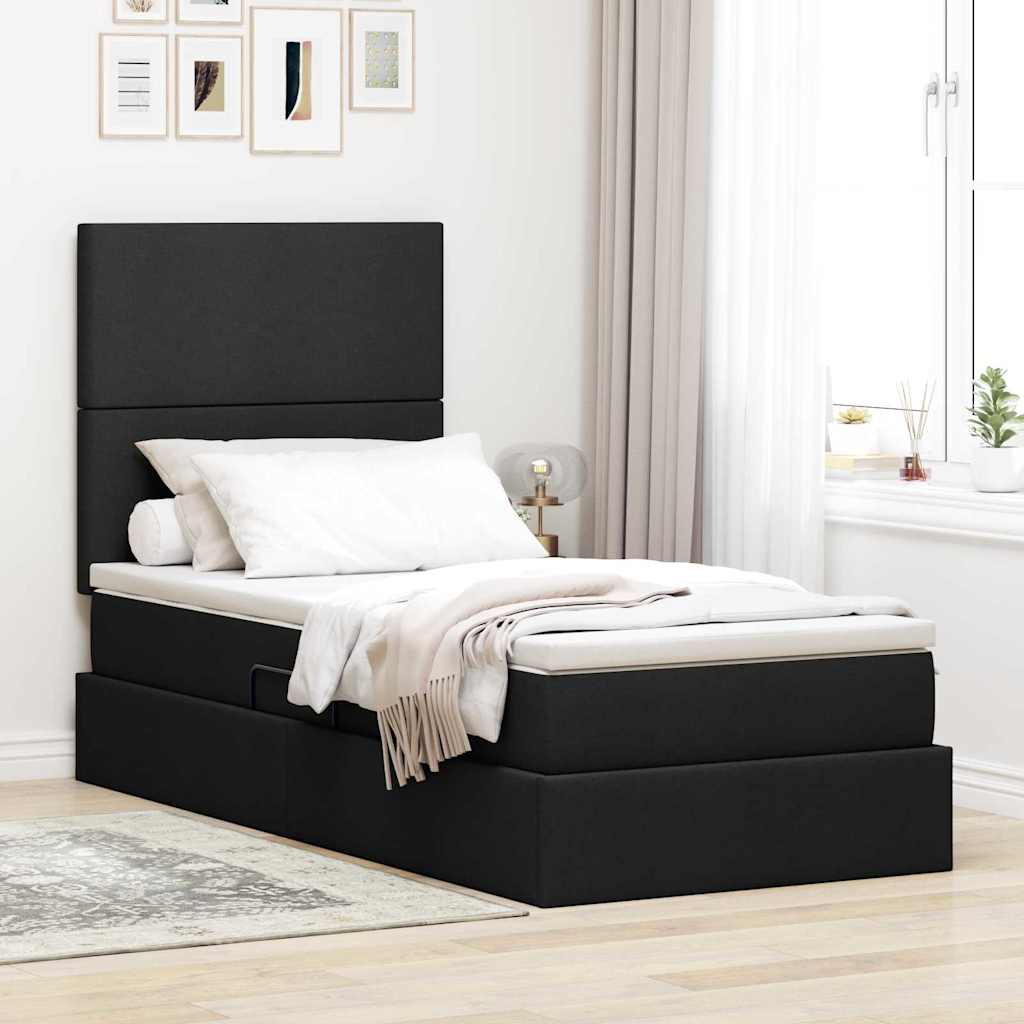 Letto con contenitore e materasso Nero 90 x 190 cm Poliestere