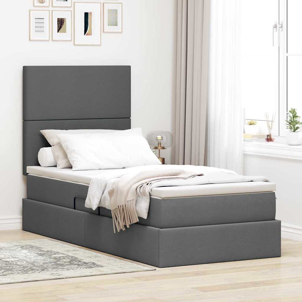 Letto con contenitore e materasso Grigio scuro 100 x 200 cm