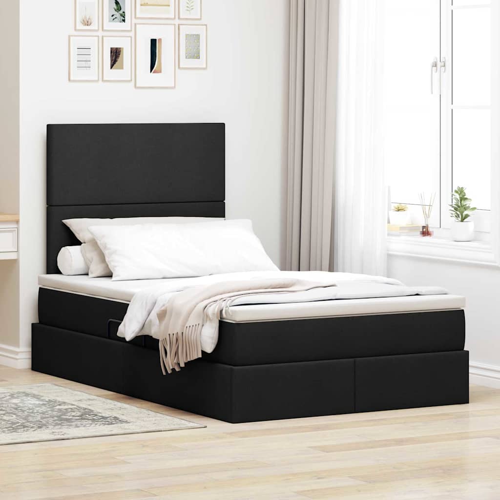 Letto con contenitore e materasso Nero 120 x 190 cm Tessuto