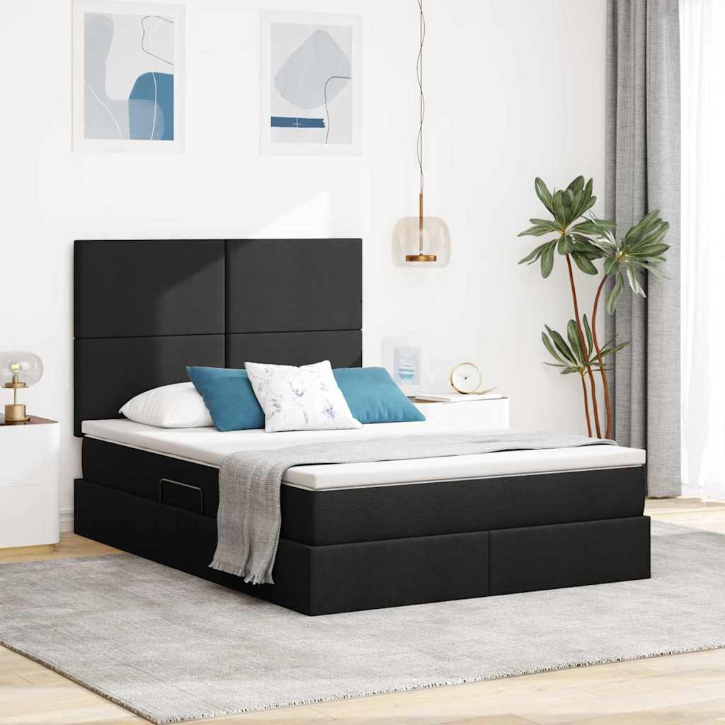 Letto con contenitore e materasso Nero 140 x 190 cm Poliestere