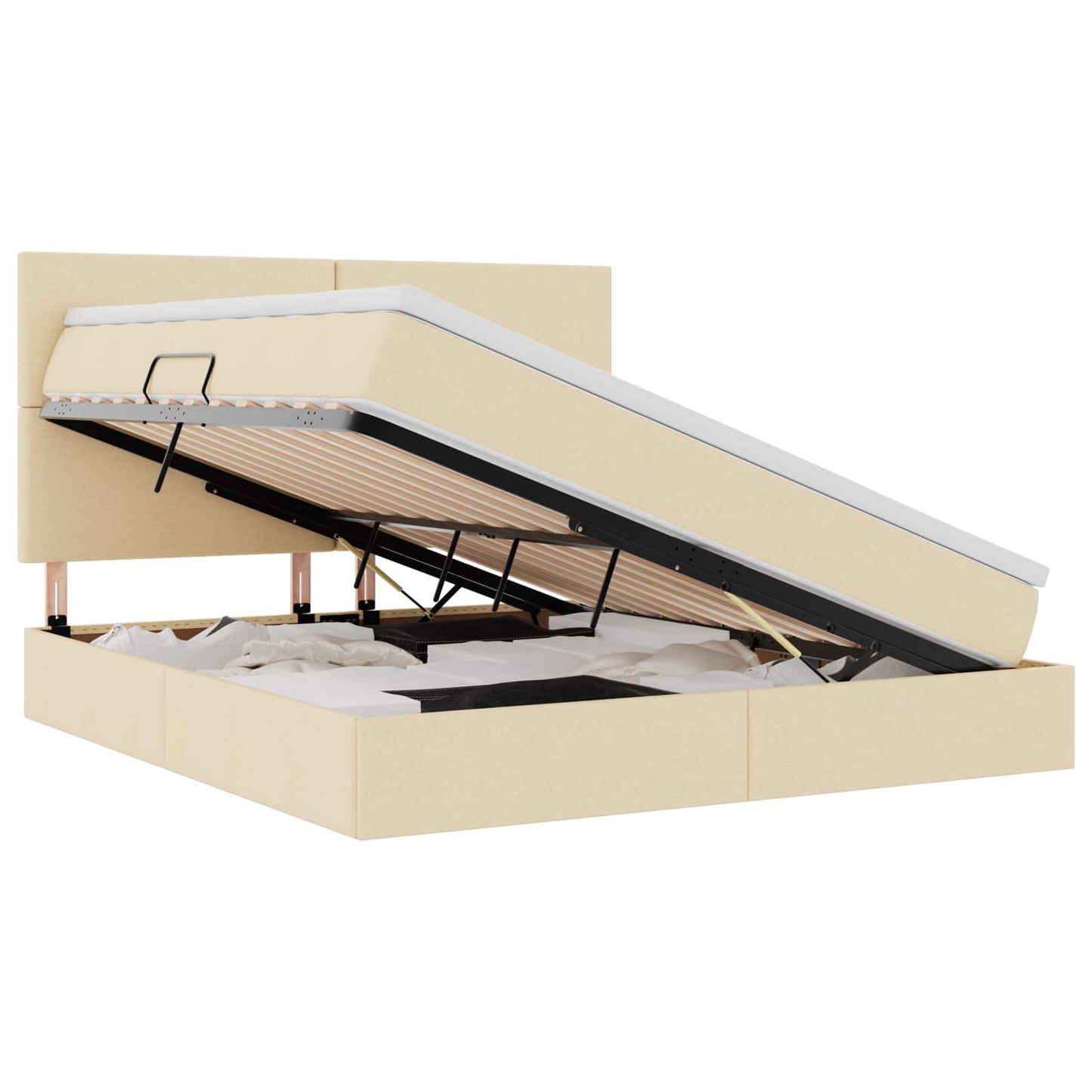 Letto con contenitore e materasso Crema 160 x 200 cm Poliestere