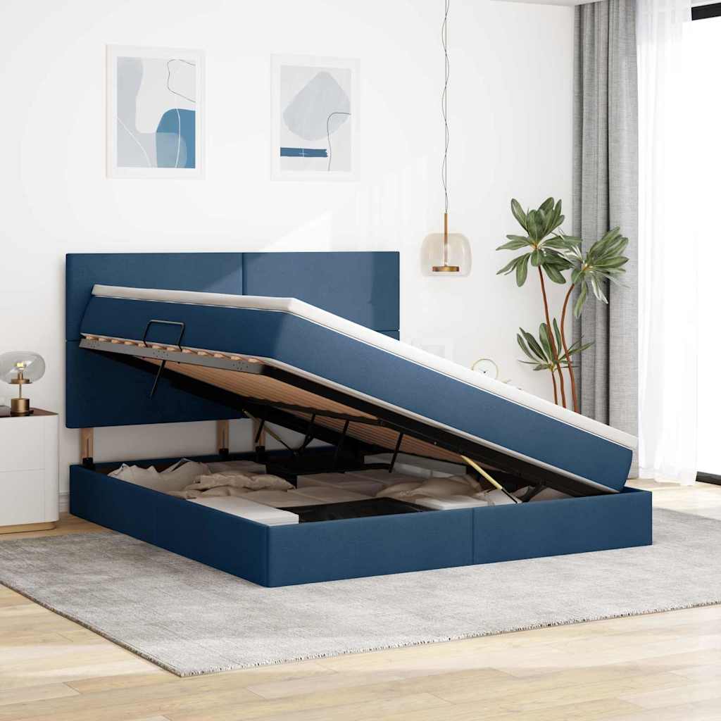 Letto con contenitore e materasso Blu 160 x 200 cm Poliestere