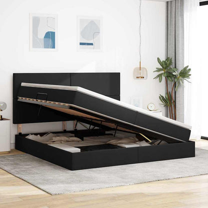 Letto con contenitore e materasso Nero 200 x 200 cm Poliestere