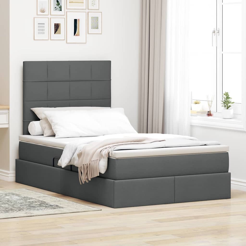 Letto con contenitore e materasso Grigio scuro 120 x 190 cm