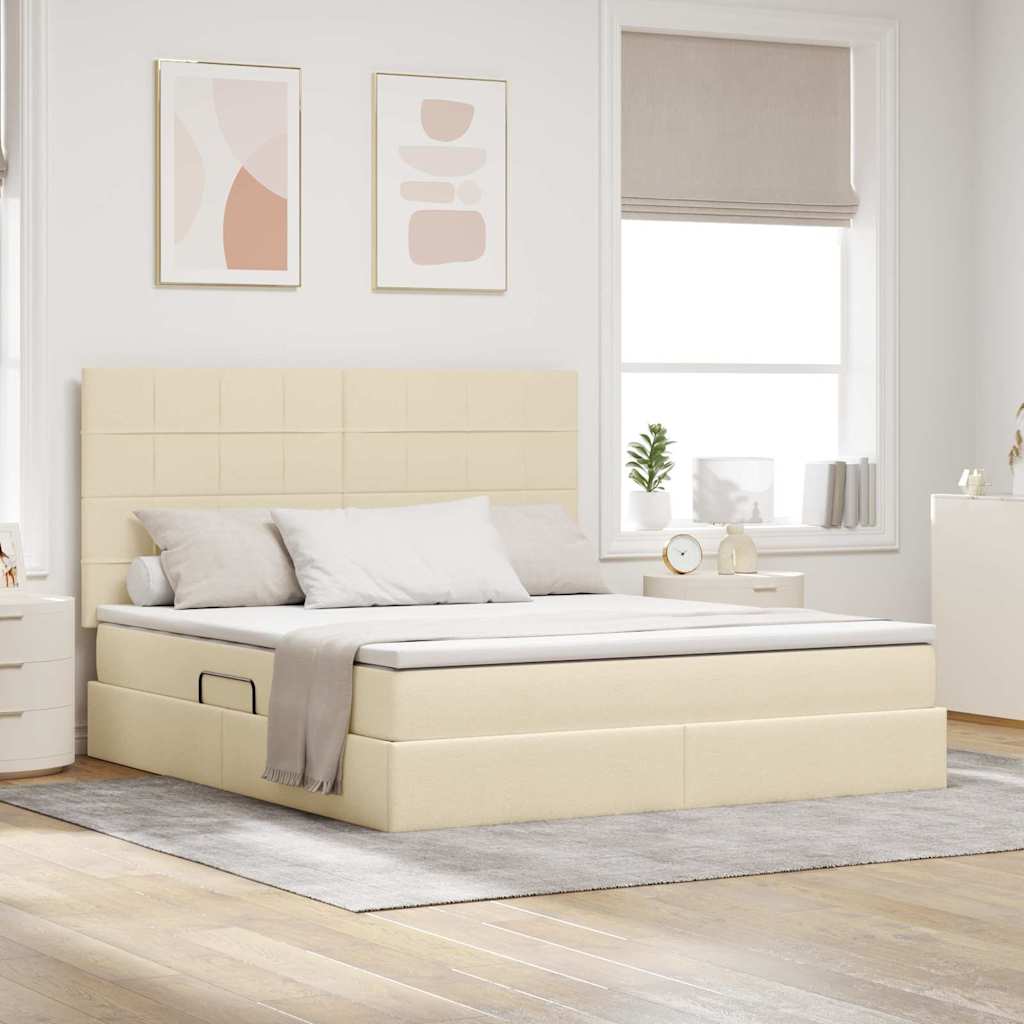Letto con contenitore e materasso Crema 160 x 200 cm Poliestere