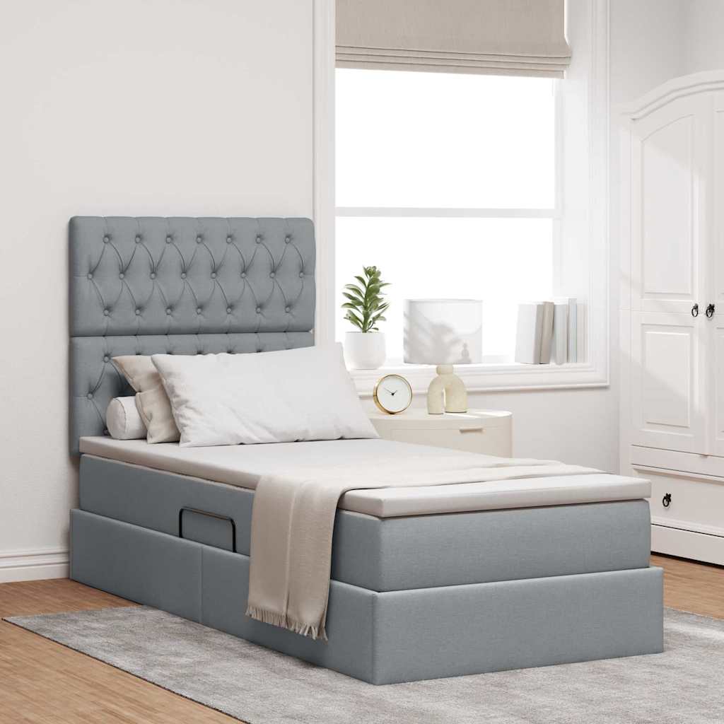 Letto con contenitore e materasso Grigio chiaro 100 x 200 cm