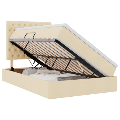 Letto con contenitore e materasso Crema 120 x 190 cm Tessuto