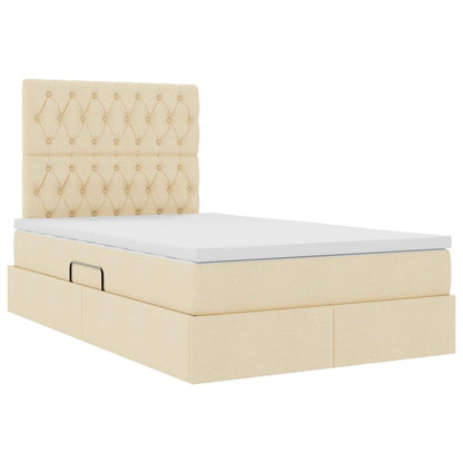 Letto con contenitore e materasso Crema 120 x 190 cm Tessuto