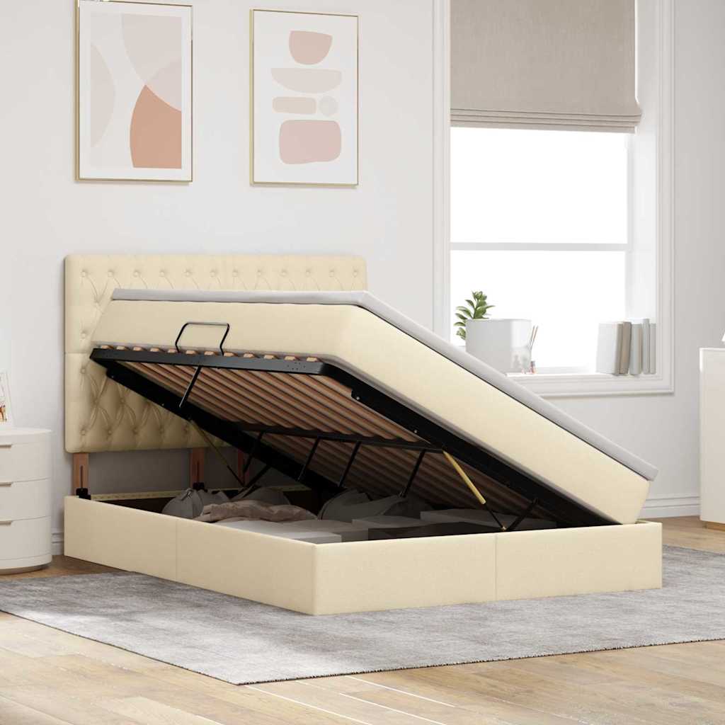Letto con contenitore e materasso Crema 140 x 200 cm Poliestere