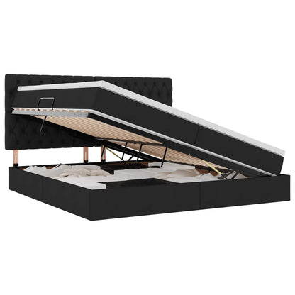 Letto con contenitore e materasso Nero 200 x 200 cm Poliestere