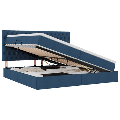 Letto con contenitore e materasso Blu 200 x 200 cm Poliestere