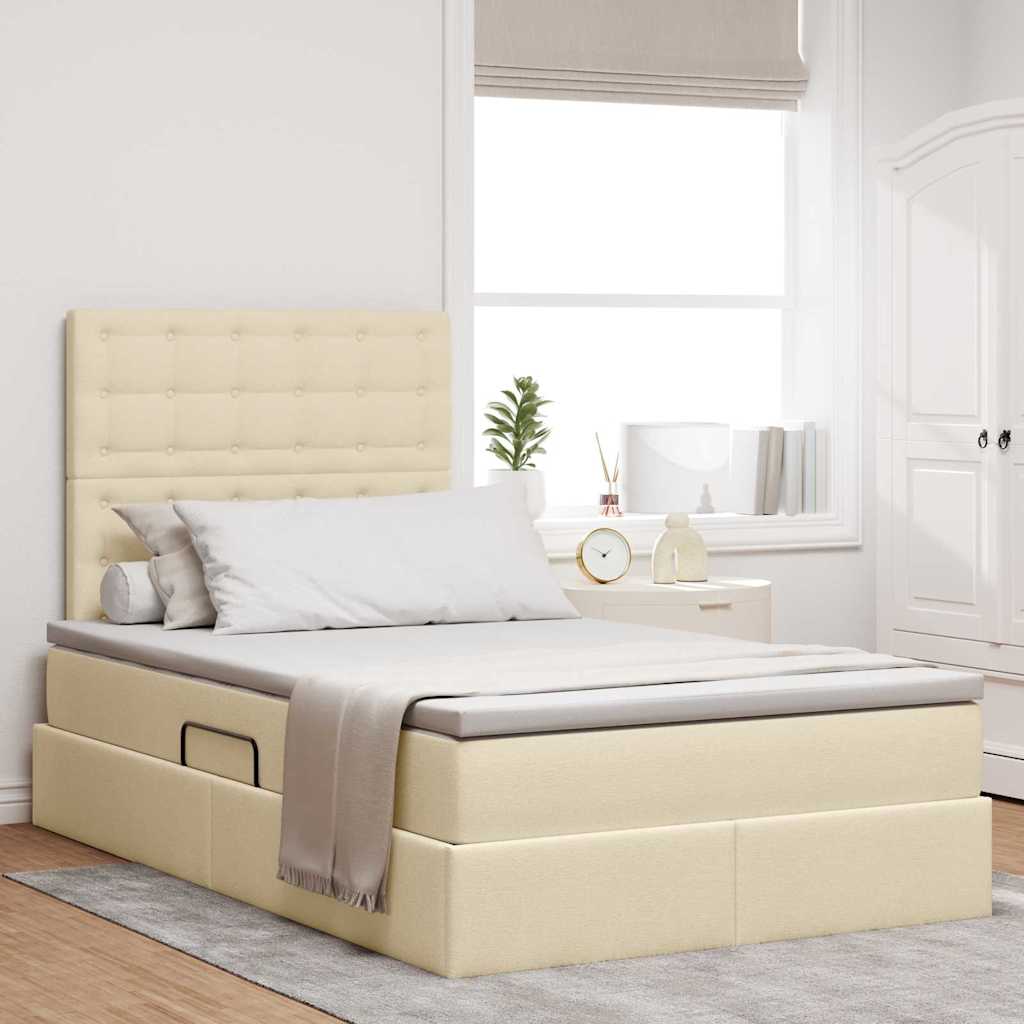 Letto con contenitore e materasso Crema 120 x 190 cm Tessuto