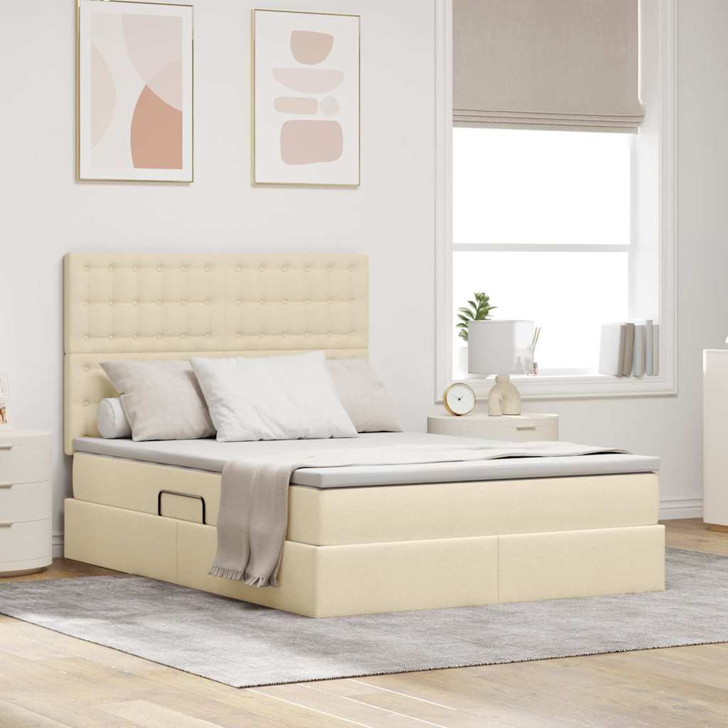Letto con contenitore e materasso Crema 140 x 190 cm Poliestere