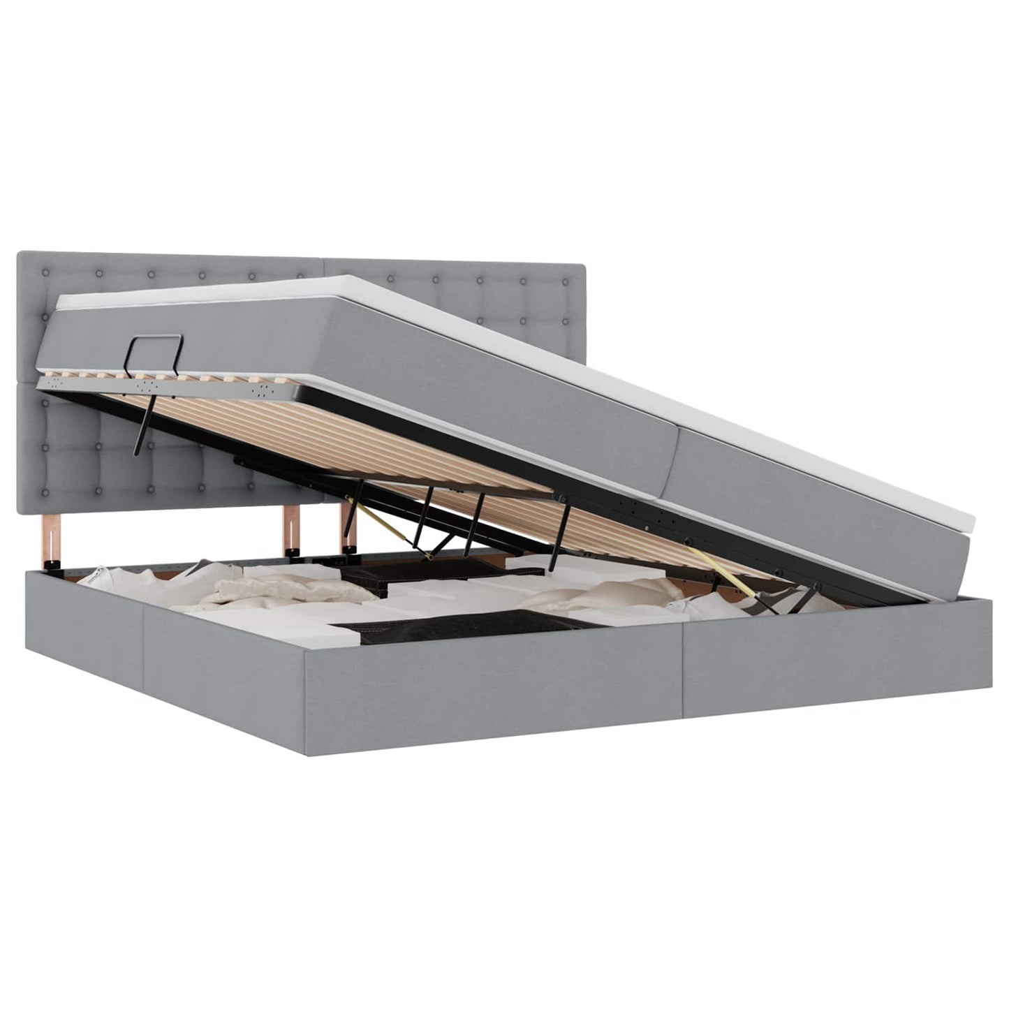Letto con contenitore e materasso Grigio chiaro 200 x 200 cm