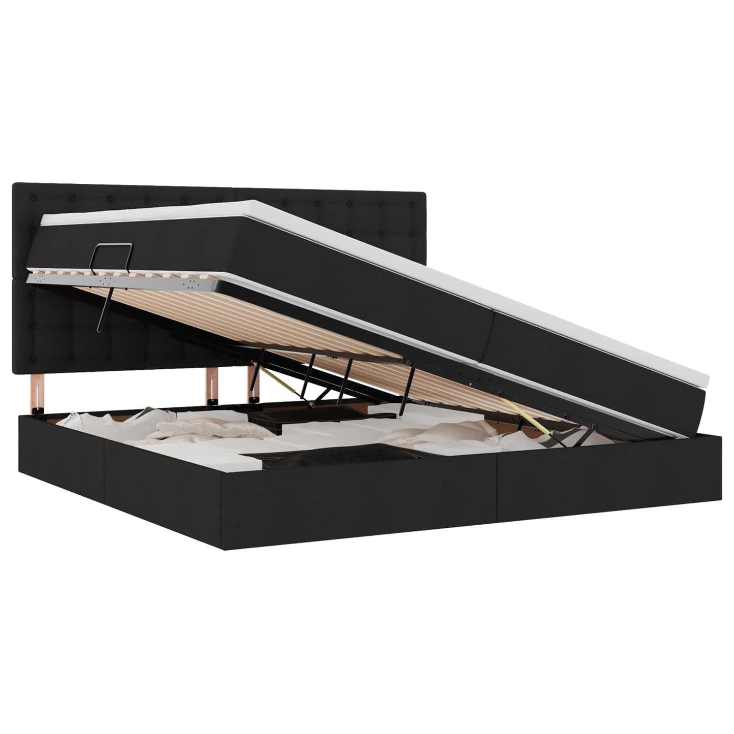 Letto con contenitore e materasso Nero 200 x 200 cm Poliestere