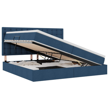 Letto con contenitore e materasso Blu 200 x 200 cm Poliestere