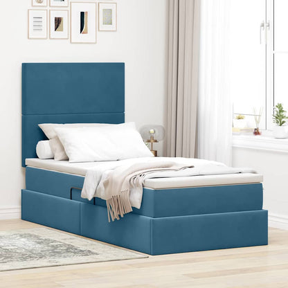 Letto con contenitore e materasso Blu Scuro 90 x 190 cm Velluto