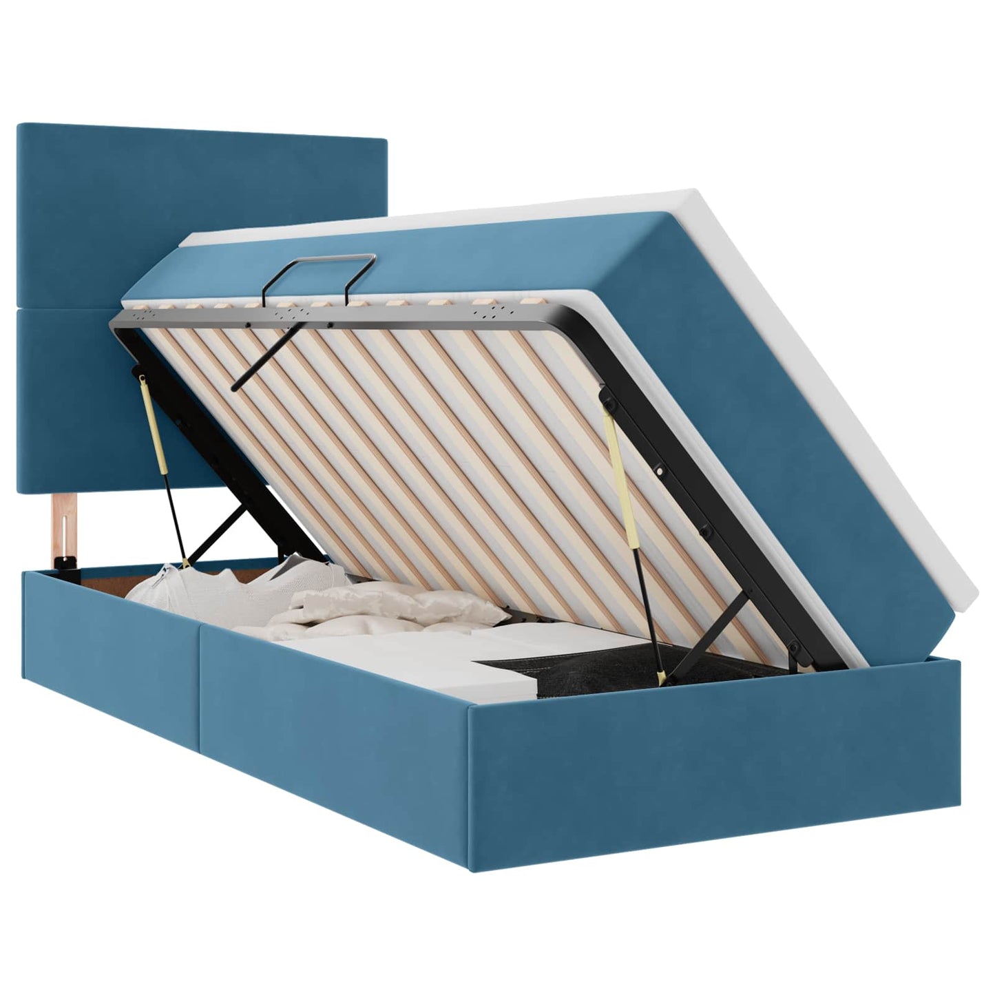 Letto con contenitore e materasso Blu Scuro 90 x 190 cm Velluto