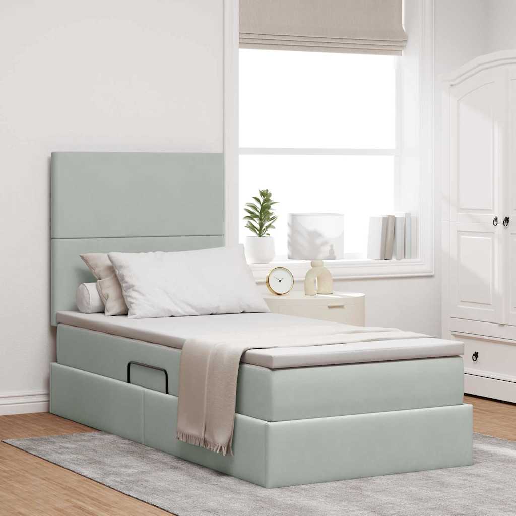 Letto con contenitore e materasso Grigio chiaro 90 x 200 cm