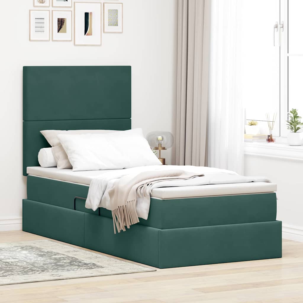 Letto con contenitore e materasso Verde Scuro 90 x 200 cm